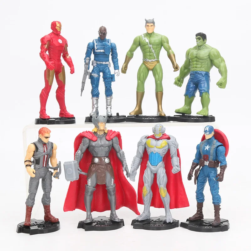 8pcsset Marvel The Avengers Figure Hulk Thor Iron Man Captain America Hawkeye Ultron Quicksilver PVC Figure Toys 10cm