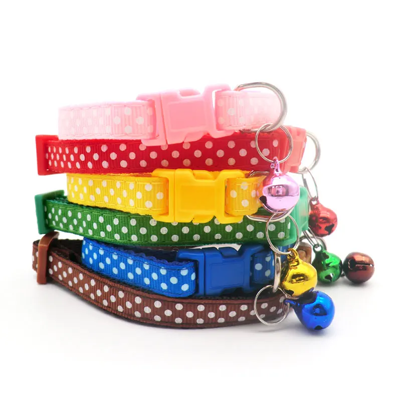 

Wholesale 100Pcs Point Decoration Dog Cat Collars Dog Collar With Bell Kitten Neck Adjustable Collar For Small Pet Dog Leash