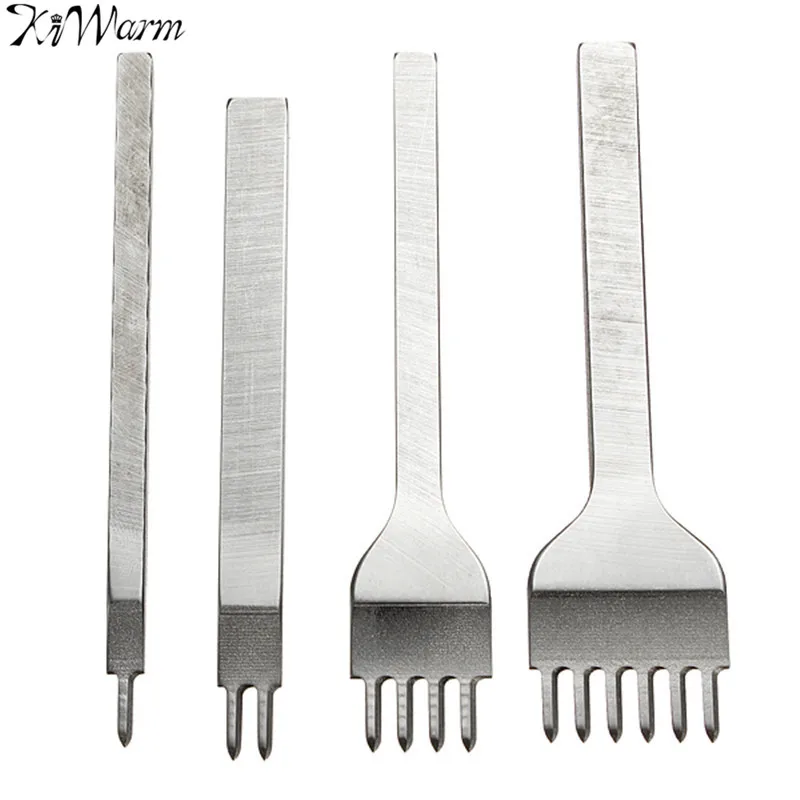 

KiWarm 4Pcs/Set 4mm Leather Craft Tools Hole Punches Stitching Punch Tool 1/2/4/6 Prong For Leather Craft Sewing Tools Accessory