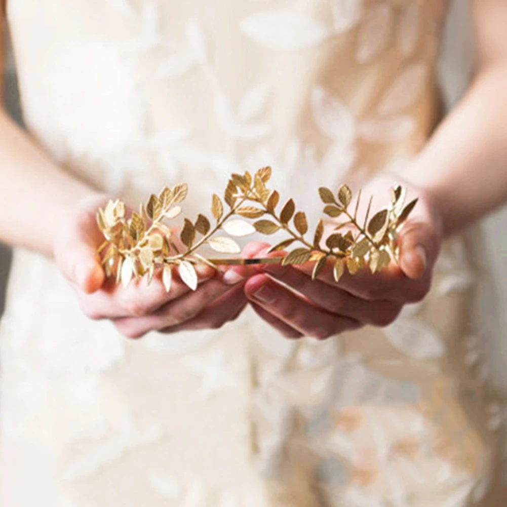 

Wedding Women Hoop Elegant Metal Leaves Shape Retro Bride Accessories Lightweight Ceremony Hairband Girls Laurel Crown