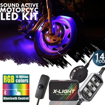 

X-LIGHT BLUE TOOTH 14 POD 84 LED Universal Motorcycle Accent Neon Underglow Light Kit Smart Phone control