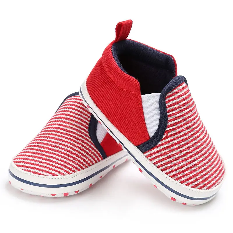 

Infant Toddler Baby Boy Girl Canvas Soft Sole Crib Shoes Striped Sneaker Newborn to 18 Months First walkers