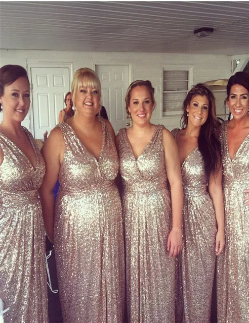 Gold Sequin Bridesmaid Dress Floor Length Robe Demoie D Gold Sequin Bridesmaid Dress Floor Length Robe Demoie D Honneur Vnaix Gowns V Neck Sheath