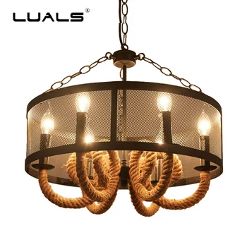 

American Vintage Pendant Light Loft Industrial Style Pendant Lighting Restaurant Light Fixtures Metal Rope Suspension Luminaire