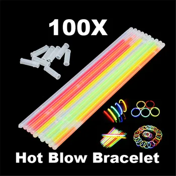 

100pcs Multi Color Glow Stick Glow in the Dark Bracelet Party Halloween Fluorescent Light-up Toys with Straight Connectors