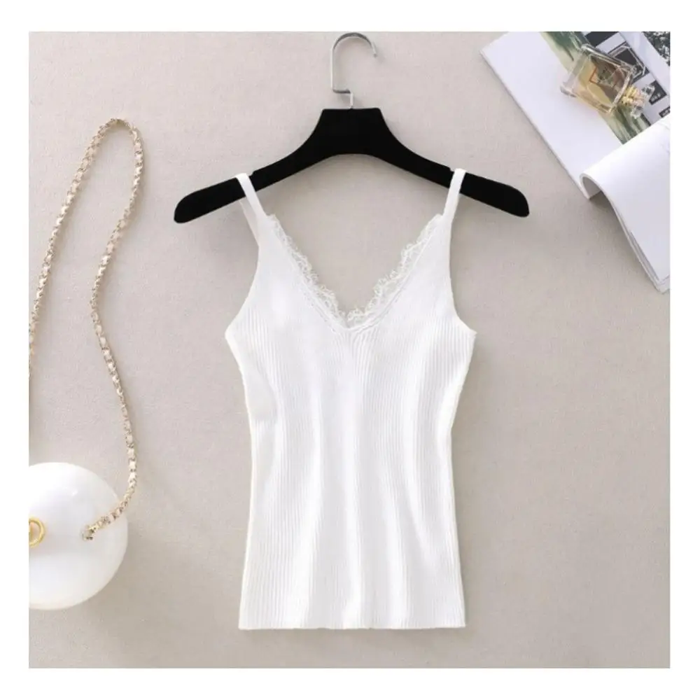 

New Strap Top Women Halter V Neck Basic White Cami Sleeveless Lace Tank Tops Women'S Summer Camisole