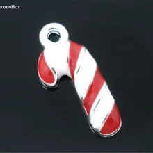 Милая коробка Doreen 20 шт покрытая серебром эмаль рождественские конфеты тростника Подвески 19x8 мм(B04628