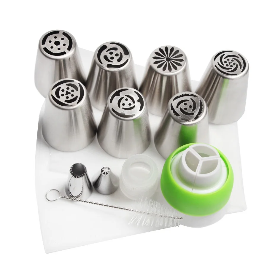 13PCS Pastry Nozzles Coupler Icing Piping Tips Set Stainless Steel Rose