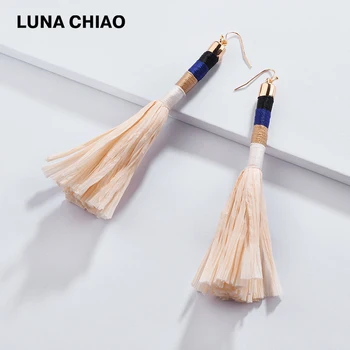 

LUNA CHIAO New Arrival Trendy Color Block Raffia Grass Tassel Women Drop Earrings Fashion Jewelry 2020