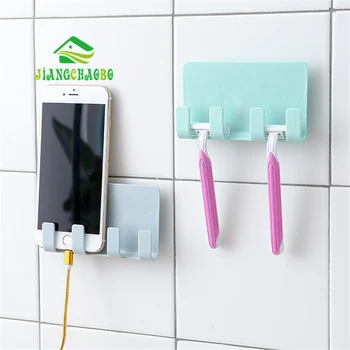 

Paste Creative Mobile Phone Charging Stand Mobile Phone Holder Ipad Charging Stand Wall Without Trace 4 Hook Storage Rack
