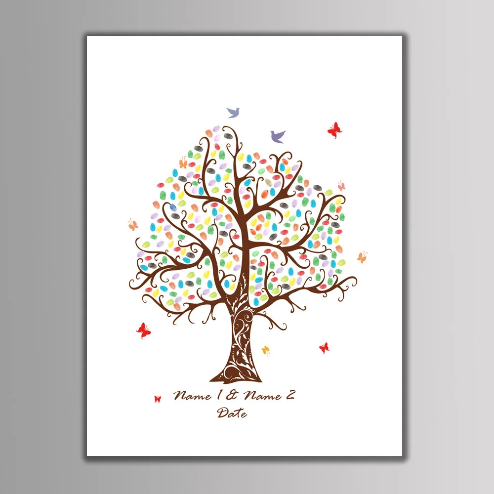 

2019 Hot DIY Wedding Guest Book Fingerprint Tree Printings With Ink Pad Decorative Canvas Painting Anniversary Party Decor