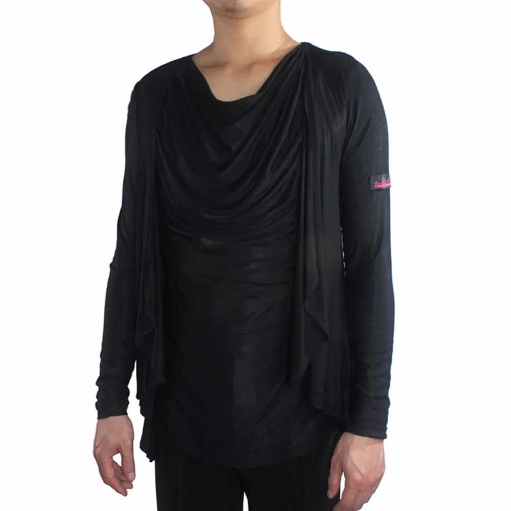 

Good Quality Latin Dance Shirts For Males Black Sliver Cotton Novel Shirt Comfort Men Ballroom Latino Exercise Tops Wears Q7046