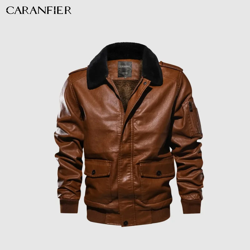 CARANFIER мужская куртка бомбер из искусственной кожи теплая Толстая бархатная