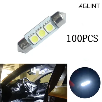 

100PCS Wholesale LED C5W CANBUS Car Festoon 3SMD 36mm 5050 SMD 3LED no error White DC 12V led car accessories interior light