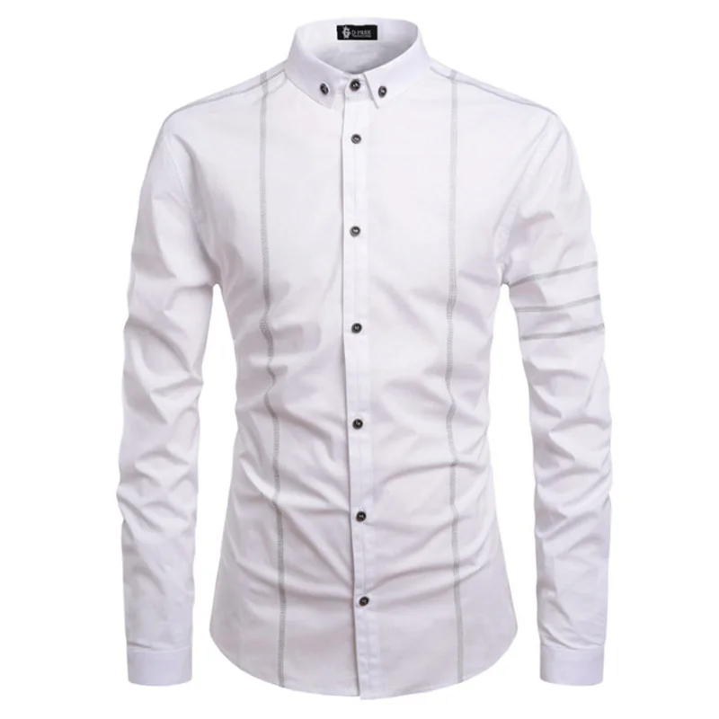 

Men Shirts Europe Size New Arrivals Slim Fit Male Shirt Solid Open wire decoration Long Sleeve British Style Cotton Men's Shirt