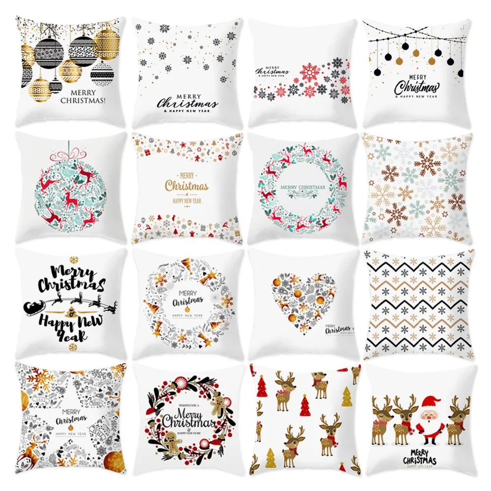 

45x45cm Cotton Linen Merry Christmas Cover Cushion Christmas Decorations For Home Happy New Year Decor 2020 Navidad Xmas Gifts