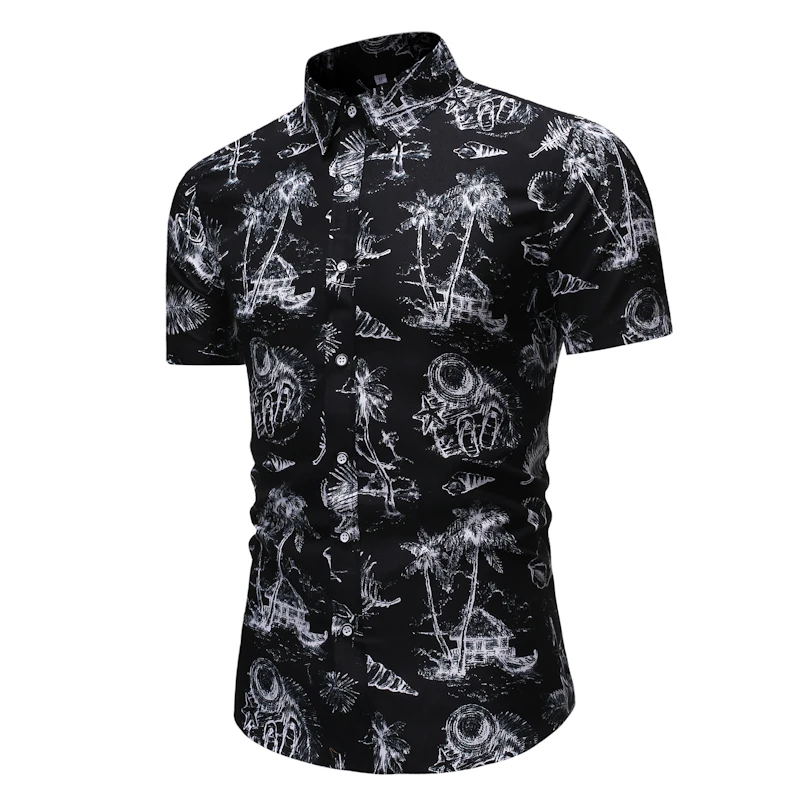 Рубашка мужская 2019 новая Гавайская Повседневная рубашка с коротким рукавом мужские рубашки летняя дышащая Модная брендовая рубашка с