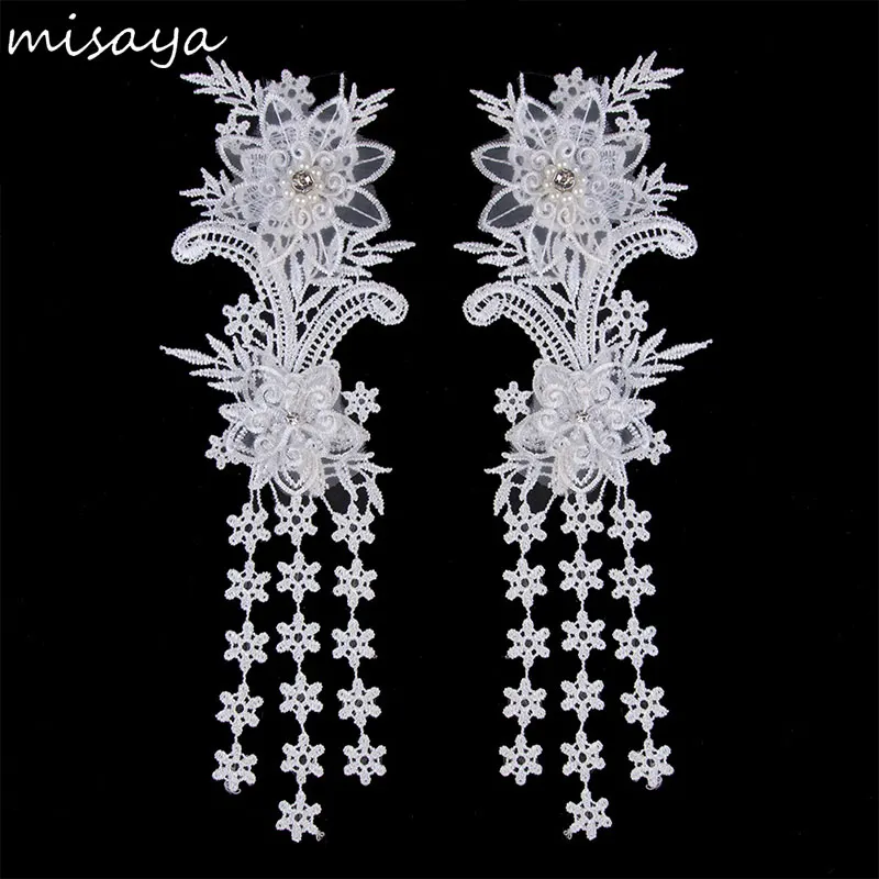 

Misaya 1Pair Polyester Flower Tassel DIY Handmade Lace Appliqued Fabric Jacquard Ribbon Lace Sewing Trims Lace Accessories