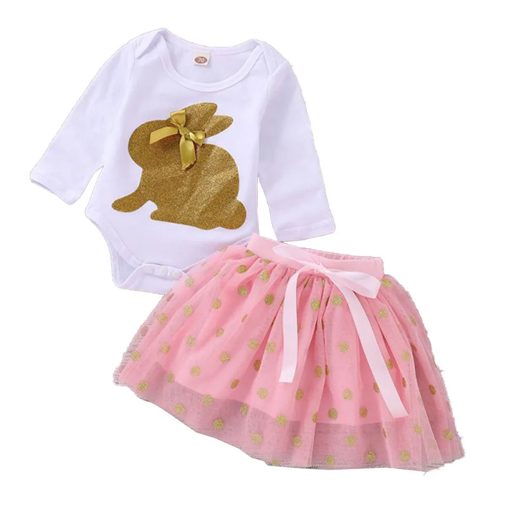 Пасхальная Одежда для девочек на день рождения, Одежда для новорожденных с кроликом+ детская одежда, комплект принцессы из 2 предметов, юбка-пачка для малышей 0-2 - Цвет: 12M