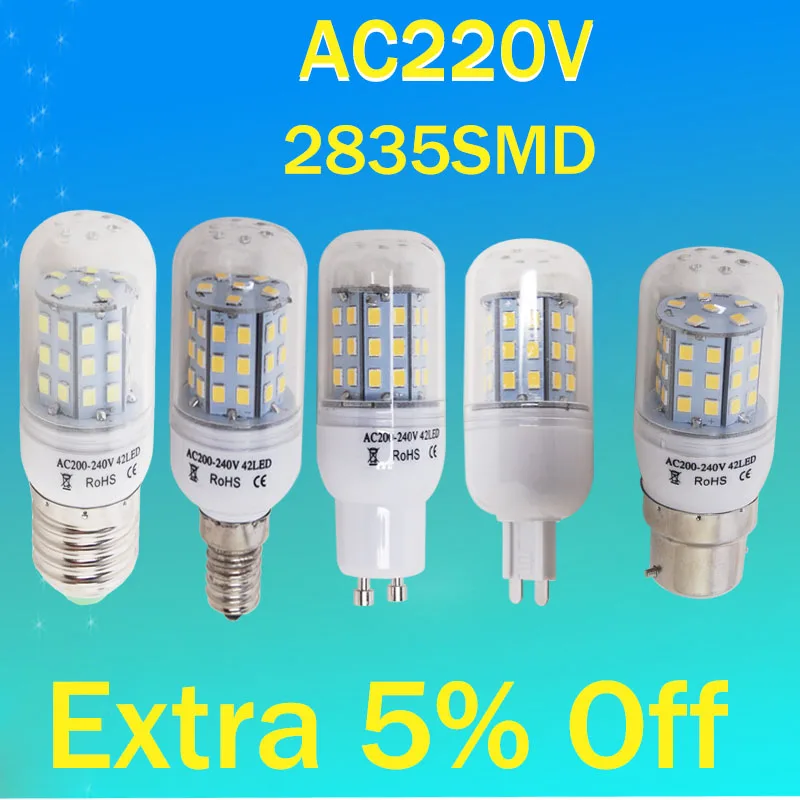 

GU10 E27 G9 B22 E14 LED Corn Bulb SMD 2835 Energy Saving 24leds 42leds 220V Lamp Lamparas Spot Light Home Chandelier Spotlight