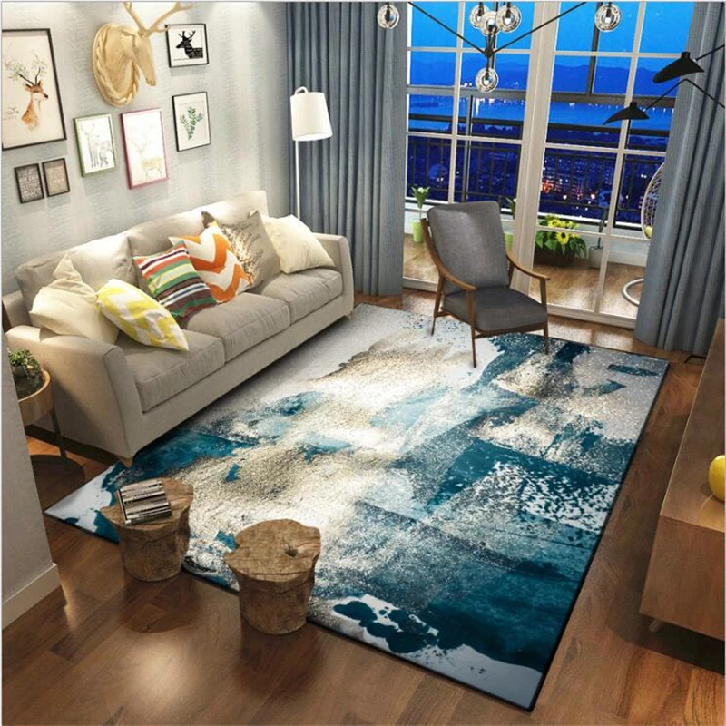 

AOVOLL Carpet Bedroom Rugs Personality Fashion Abstract Blue Green Watercolor Bedroom Living Room Kitchen Carpet Door Mat Rugs