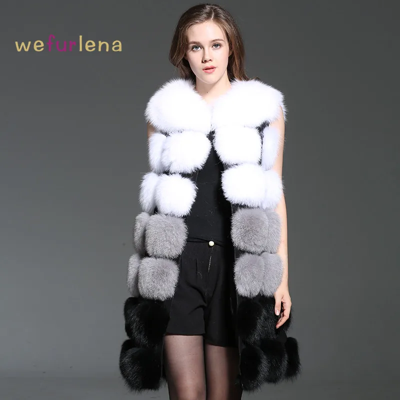 Buy Welfurlena 90cm Real Thick Blue Fox Fur Vest