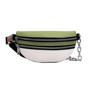 

Fashion Color Blocking Dual Zipper Closure Pocket Women Waist Bag Shoulder Pouch