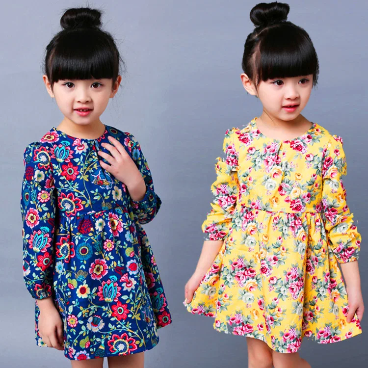 

2 3 4 5 6 7 8 Years Kids Dresses for Girls 2018 New Summer Autumn Long Sleeve Girls Clothes Flower Children Pirncess Dresses