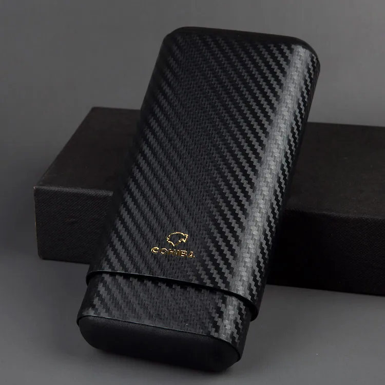 

Good quality ! COHIBA High-end Excellent Black Check Pattern Holder 3 Lined Wood Tube Cigar Case with Gift Box