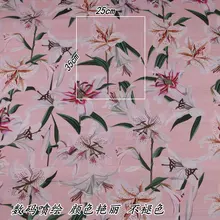 145 см ширина лилии печати мягкий тонкий розовый полиэстер шифон ткань для женщин летние платья юбки блузка DIY-BF058