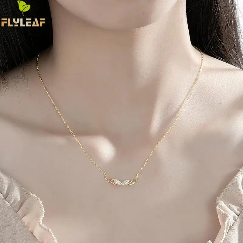 

Flyleaf 2018 New Simple Hollow Wings Mosaic Cubic Zirconia Pendant Necklaces 925 Sterling Silver Pendants For Women