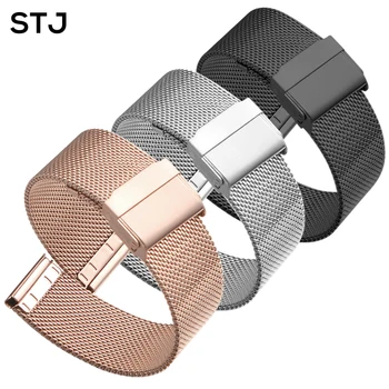 

STJ Brand Stainless Steel Strap 16mm 18mm 19mm 20mm 22mm Watchband for Samsung Galaxy Watch 42mm 46mm Milanese Metal Wristband