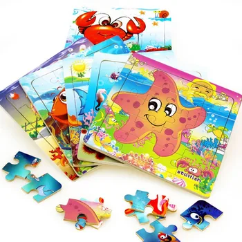 

Baby Early Educational Toys Cartoon Wooden Marine Animal Pattern Cube Puzzles (20 Pcs)