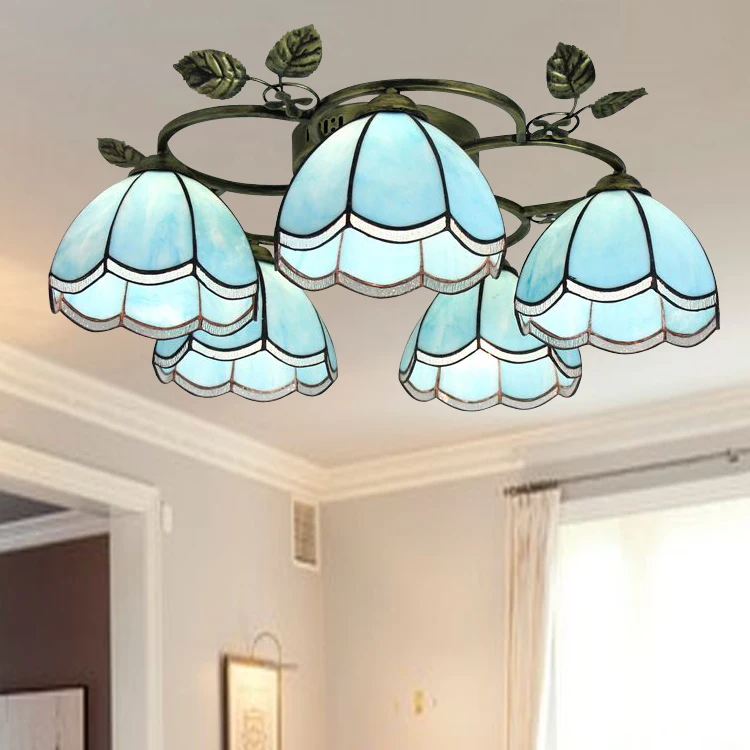 

Vintage Retro Mediterranean Ceiling Lamps AC110V-220V Stained Glass Aisle Hotel Restuarant LED Balcony Lamp Lighting
