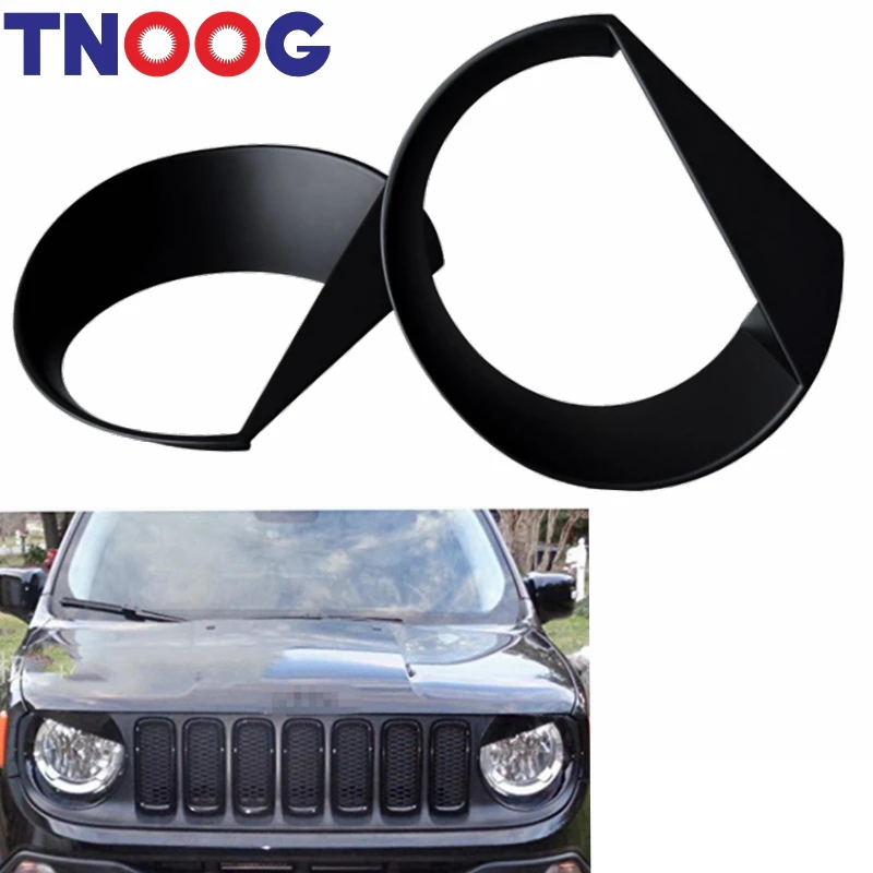 

TNOOG For 2015 - 2017 Jeep Renegade Black Angry Bird Headlight Bezels Cover Trim Accessories