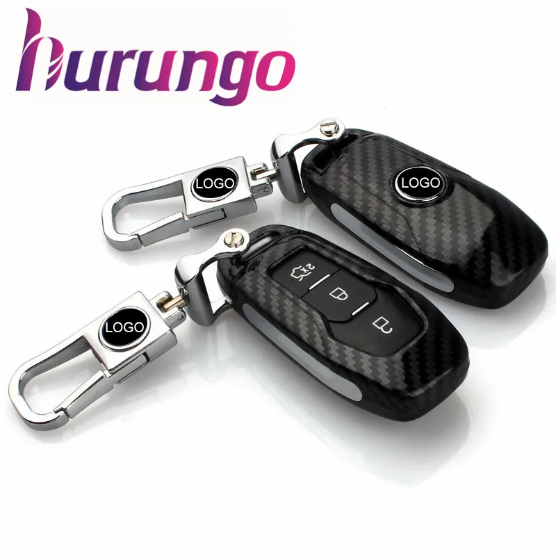 

HURUNGO Car Key Cover Case Black Protect Shell For Ford Mondeo2.0T/Mustang/Edge Flip Folding Carbon Shell Set Car Key Chain