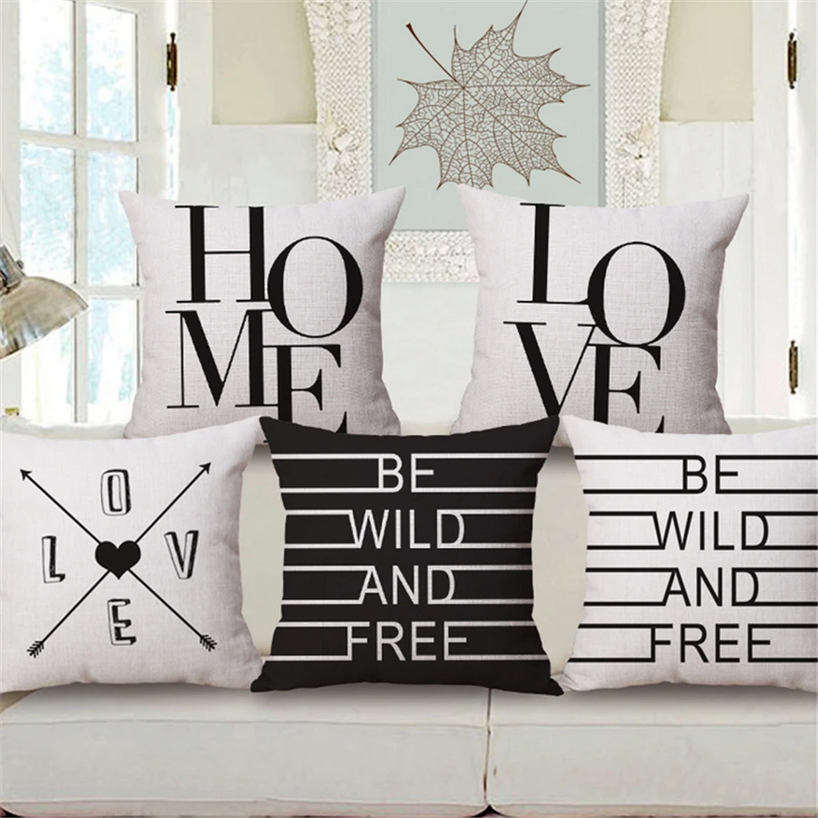 New Letter Love Quote Cushion Cover Square Black And White Decorative Letters Pattern Day Gift