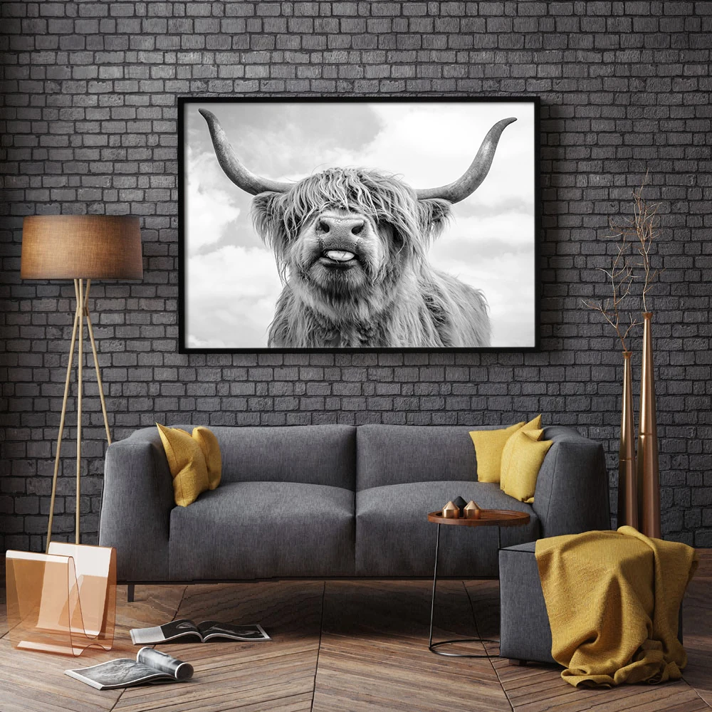 Nordic Highland Cow Cattle Wall Art Canvas Poster Print Animal Painting
