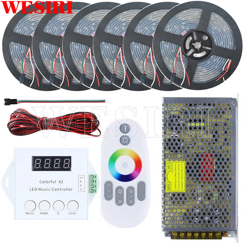 

DC5V 5m/10m/15m/20m/25m/30m 150leds WS2812B Addressable LED Pixel Strip Waterproof+Remote Music Controller+Power Supply Kit