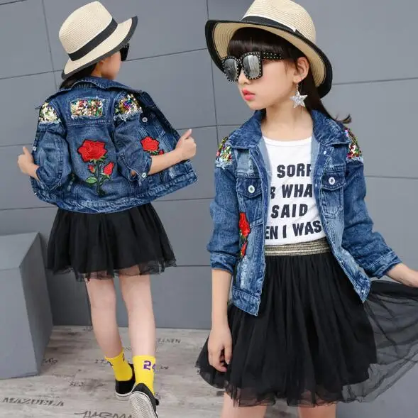 

Girl Denim Jackets Coats Children Spring Autumn Outerwear Clothing Jeans Coat for Girls Sequin Kids Clothes Teenage Girls Jacket