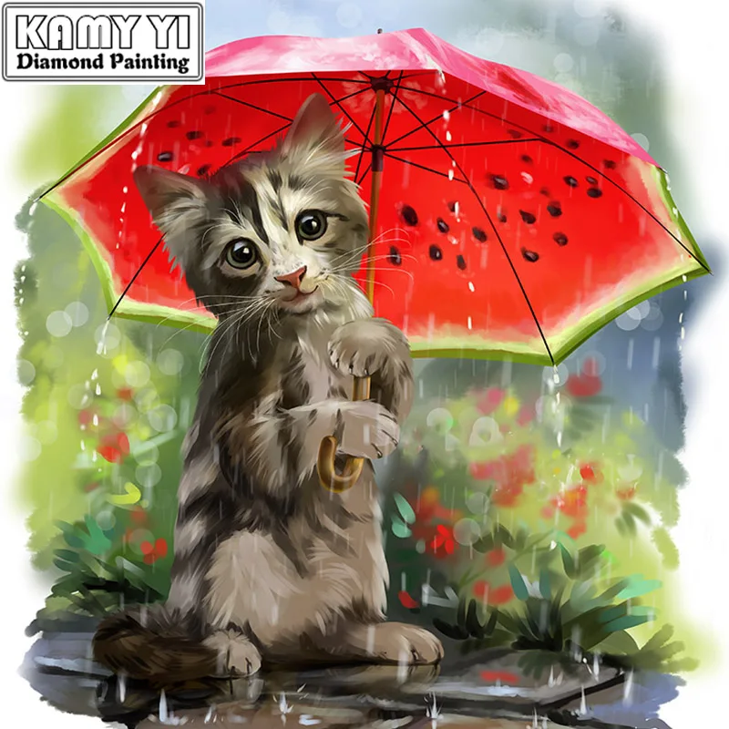 

5D Diy diamond painting cross stitch "cat in the rain" Full Round Diamond embroidery Needlework Rhinestone Mosaic Crafts LXY