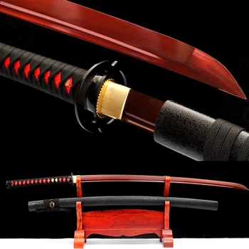

Handmade Japanese Samurai Sword Katana Full Tang High Carbon Steel Red Blade Sharp Home Decoration Collection Real Knife Swords