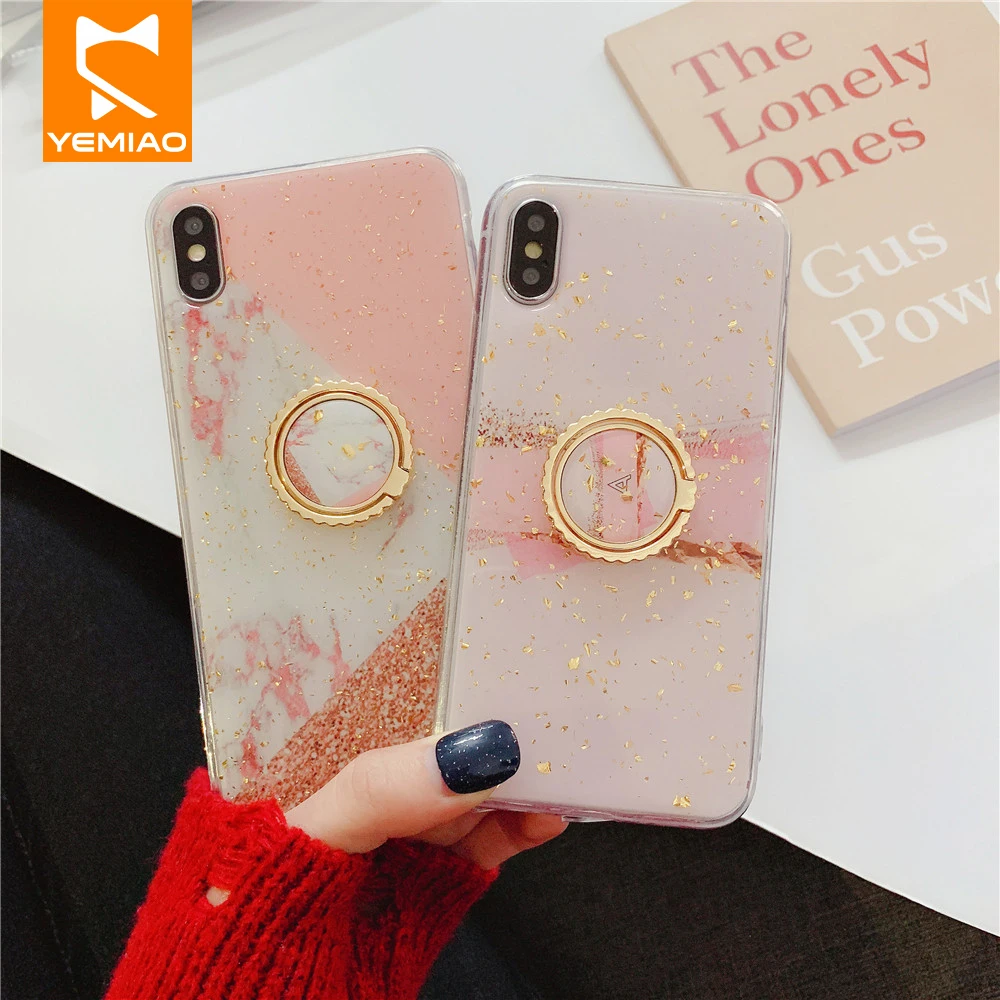 Ring Phone Holder Case For iPhone 7 8 Plus X XS Max Glitter Marble Pattern Silicone Stand Cover 6 6S XR 10 |