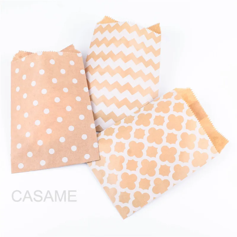 

15CM*10CM 50pcs Paper bag Chevron dot Flower Craft Popcorn Food Safe Favor packaging bags for gifts goodie wrapping