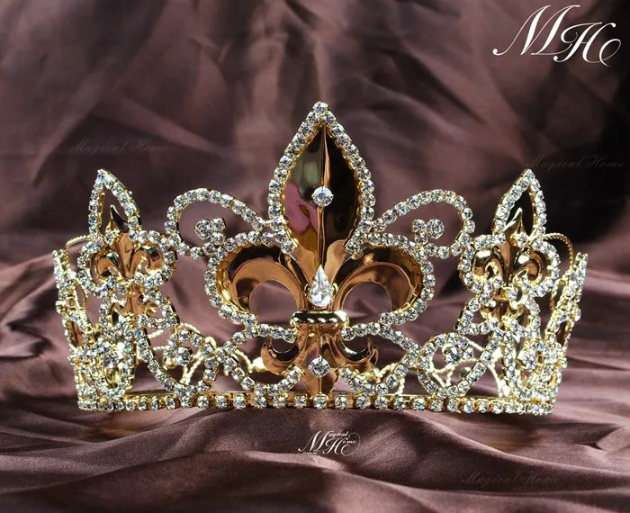 Medieval Times King Queen Gold Metal Crown Rhinestone Crystal Fleur-De-Lis H917 
