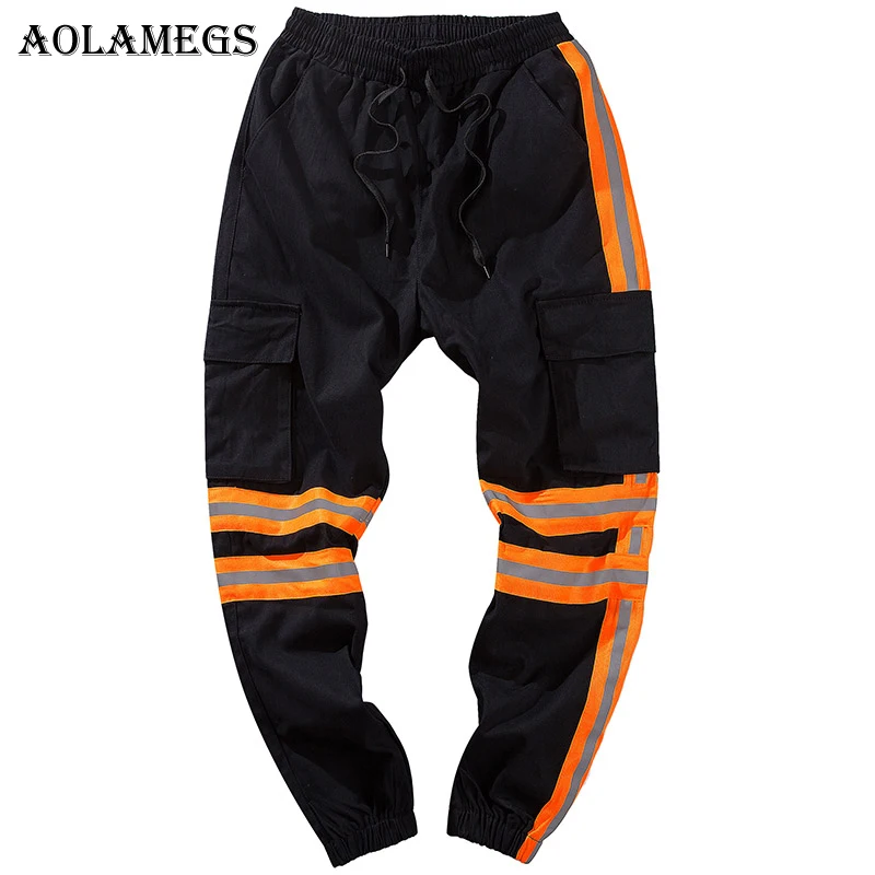 Aolamegs брюки мужские светоотражающие полосатые брюки спортивные брюки мужские брюки с эластичной талией с высокой талией спортивные штаны для бега уличная одежда
