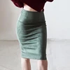 Fashion Empire Skirts 2022 Spring Faux Suede Pencil Skirt High Waist Bodycon Split Thick Stretchy Skirts  ► Photo 3/6