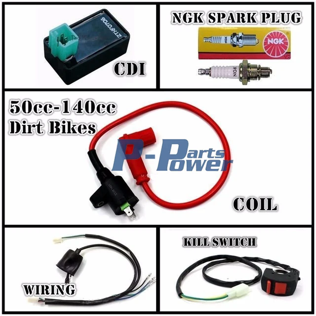 Wiring Loom Coil 5 Pin CDI NGK Spark Plug Kill Switch Harness 110cc