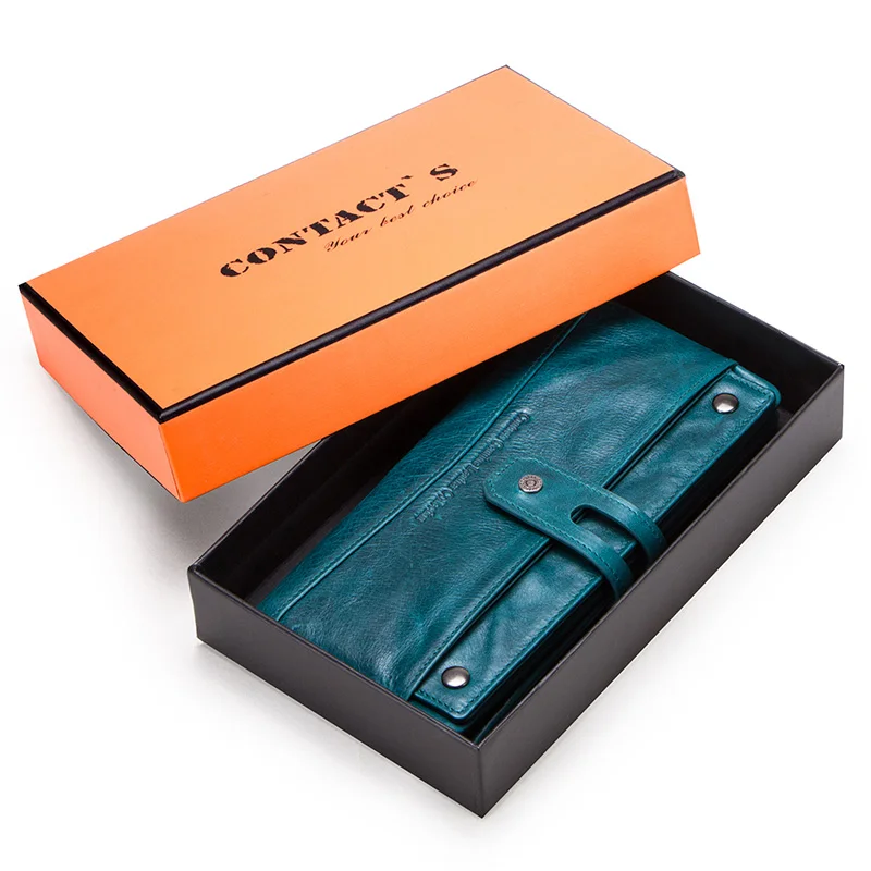 Мужские кошельки из натуральной кожи, винтажный Кошелек для монет, длинные фирменные дизайнерские мужские кошельки, качественная сумочка с карманом для сотового телефона - Цвет: Blue Box