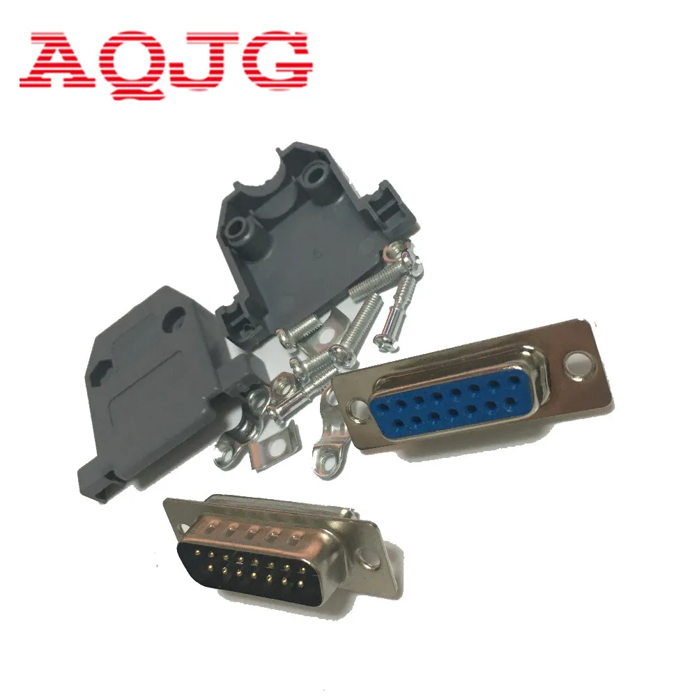 

10pcs Parallel Serial Port DB15 15 Pin 15 Way D Sub Female Solder Connector + Plastic Assemble Shell Cover VGA Adapter AQJG